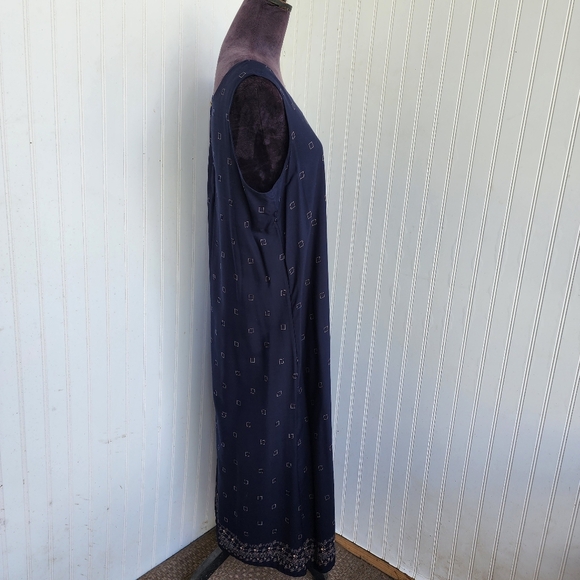 Christopher & Banks Womens Navu Blue Tan Geo Print Dress Sleeveless Midi Maxi 12 - Picture 4 of 12